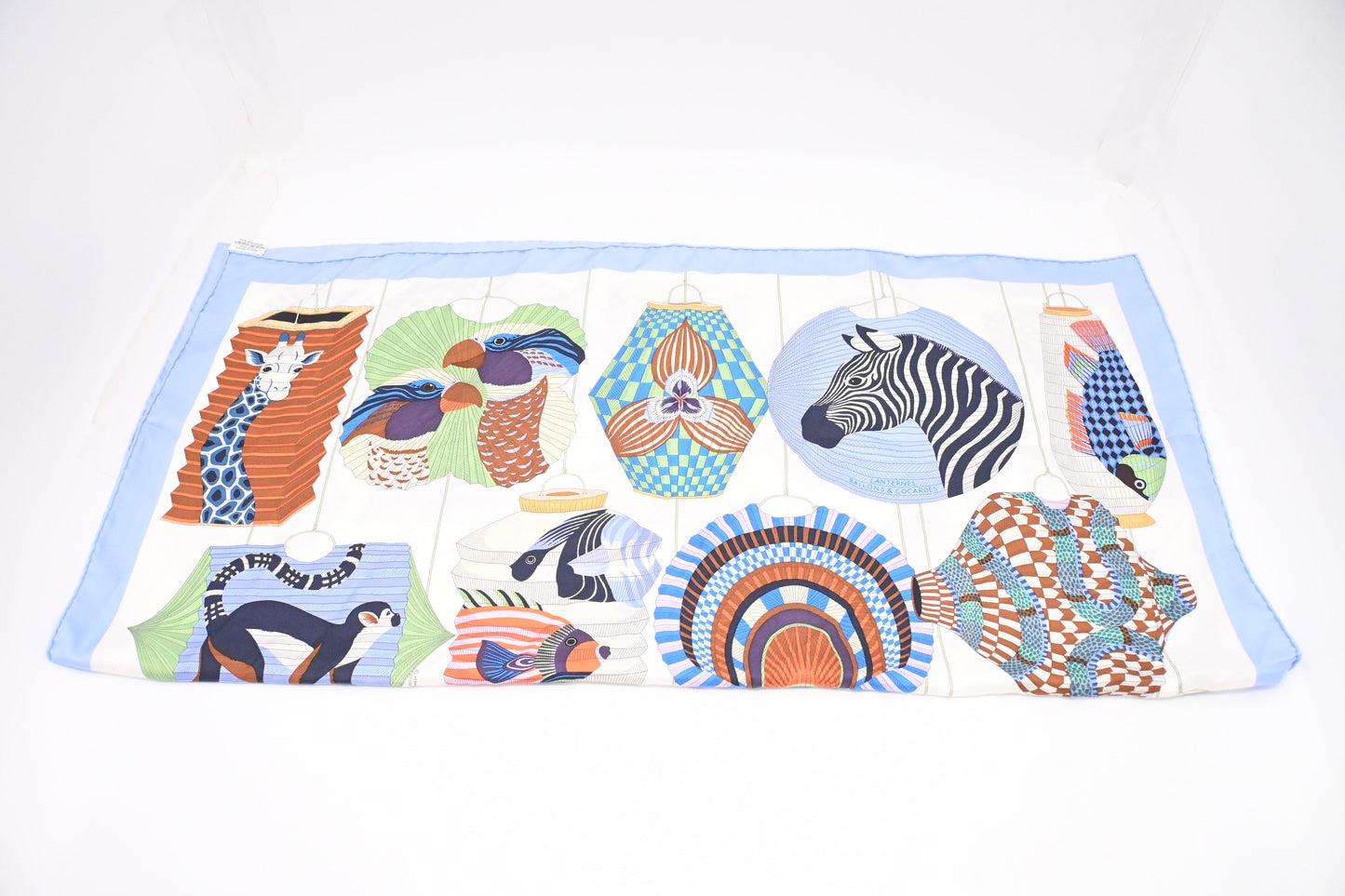 Hermes 'Lanternes, Ballons et Cocardes ' Carre 90 in Light Blue Silk