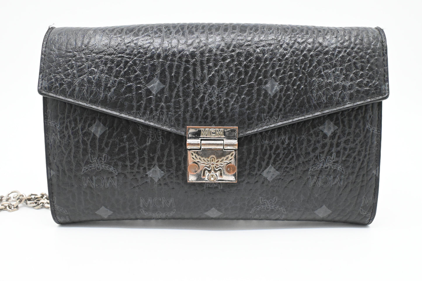 MCM Chain Clutch in Black Visetos Canvas