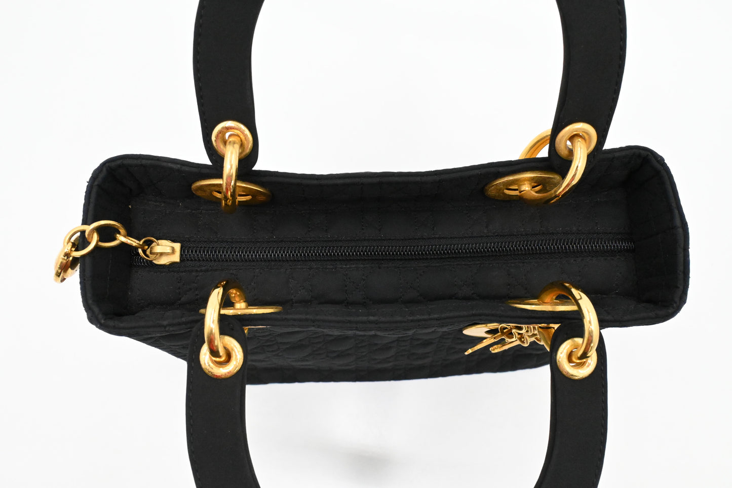 Dior Small Lady Dior in Black Cannage Nylon Canvas