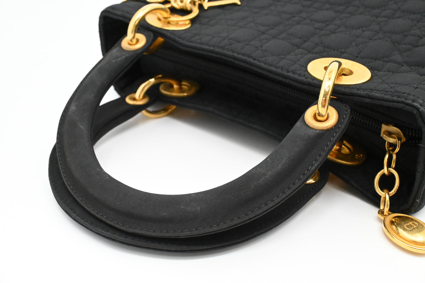 Dior Small Lady Dior in Black Cannage Nylon Canvas