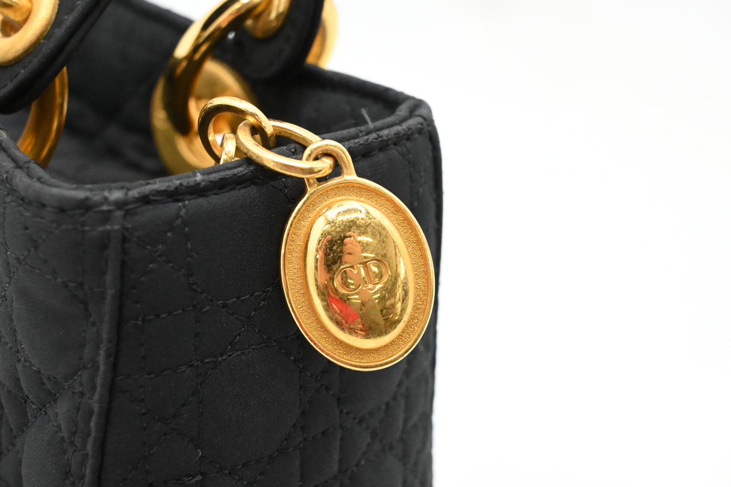 Dior Small Lady Dior in Black Cannage Nylon Canvas