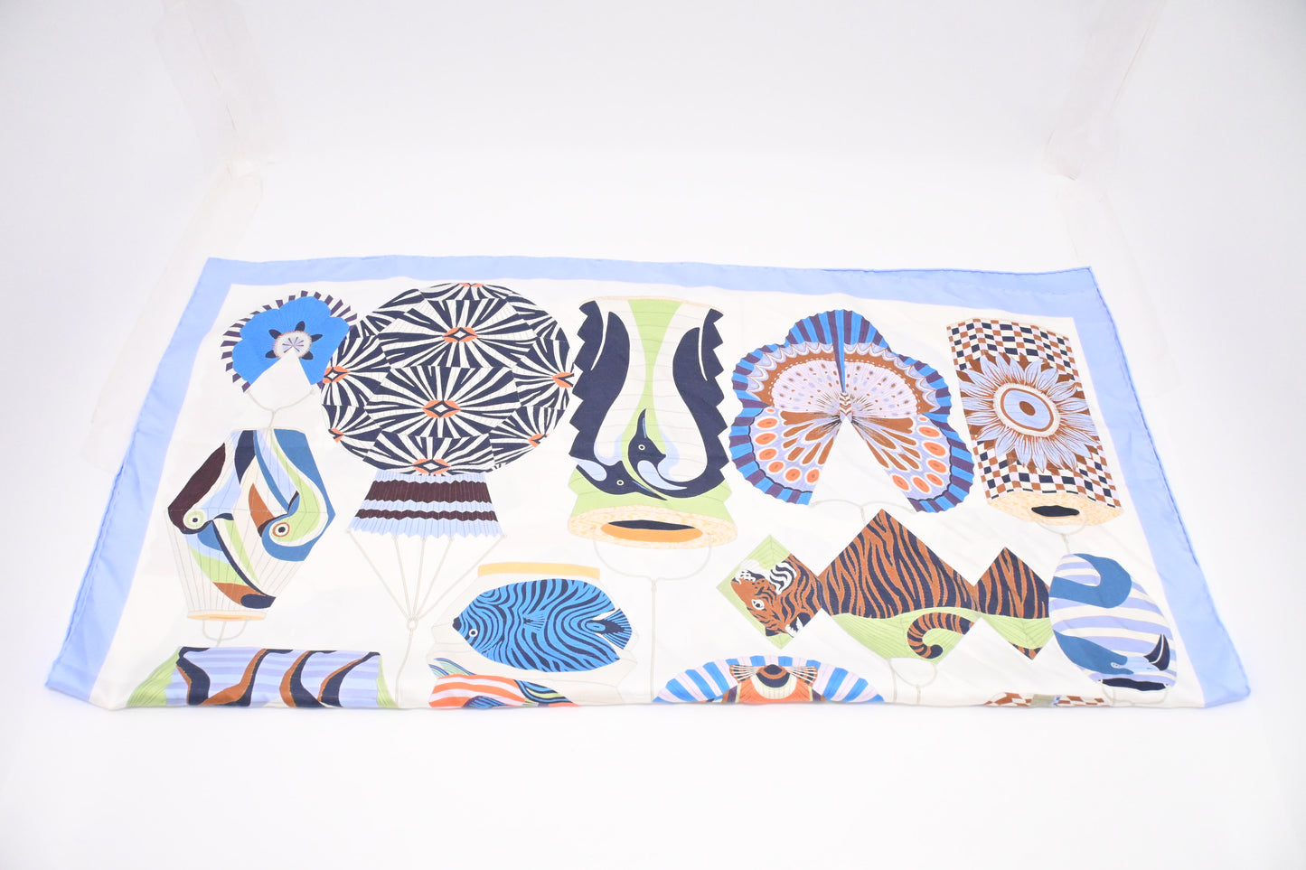 Hermes 'Lanternes, Ballons et Cocardes ' Carre 90 in Light Blue Silk