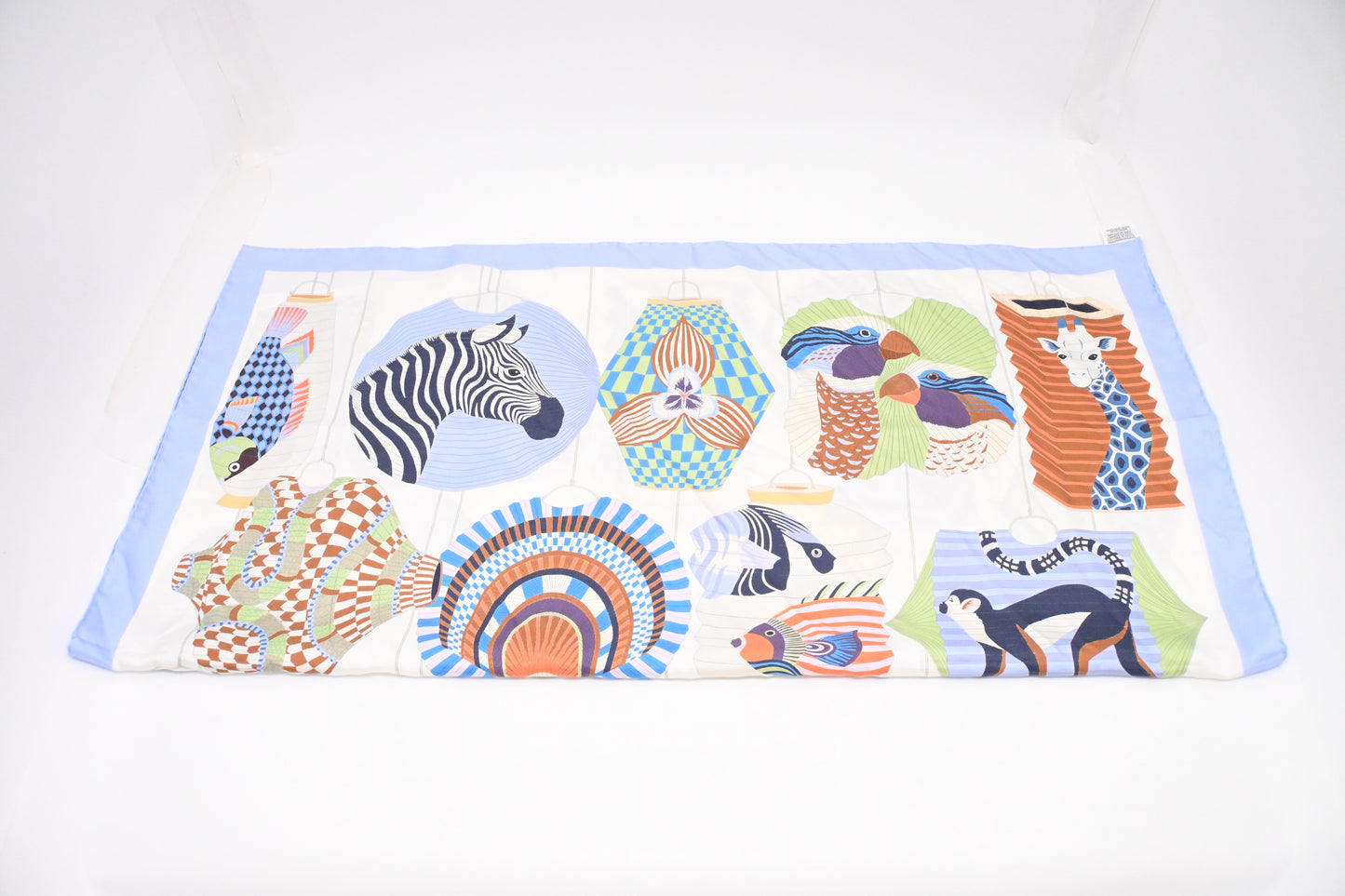Hermes 'Lanternes, Ballons et Cocardes ' Carre 90 in Light Blue Silk
