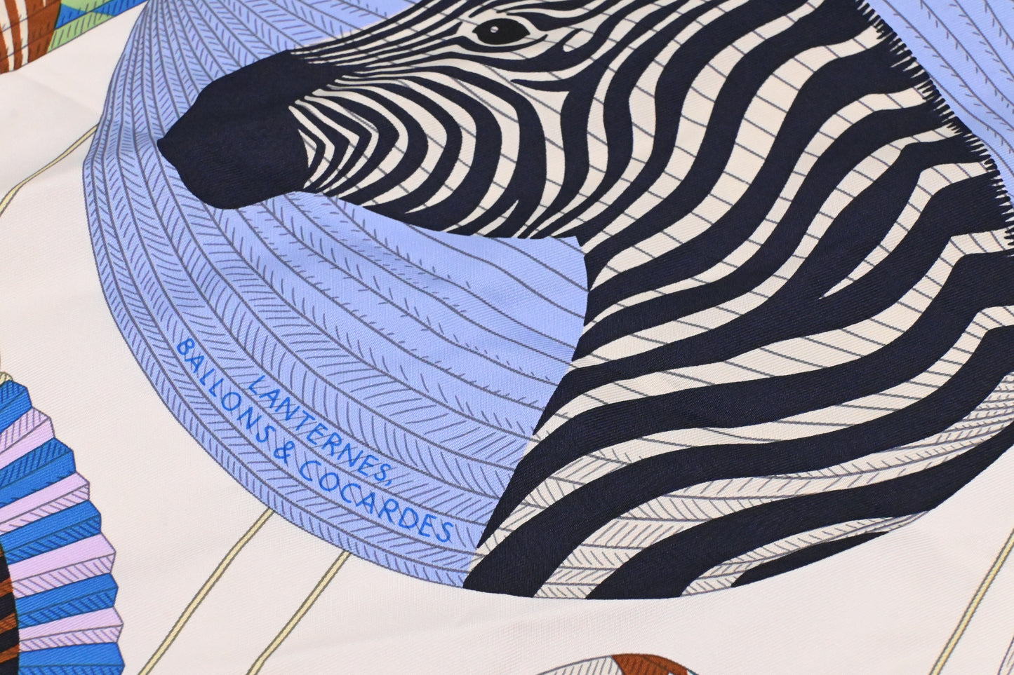 Hermes 'Lanternes, Ballons et Cocardes ' Carre 90 in Light Blue Silk