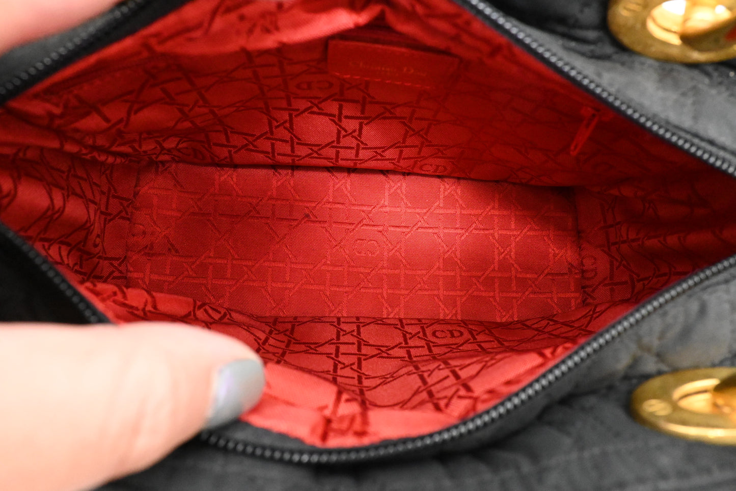 Dior Small Lady Dior in Black Cannage Nylon Canvas