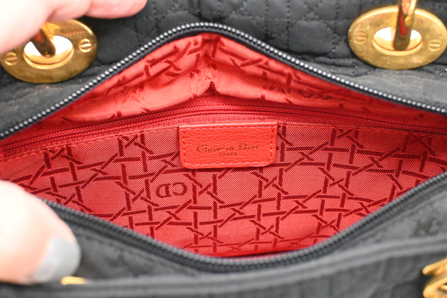 Dior Small Lady Dior in Black Cannage Nylon Canvas