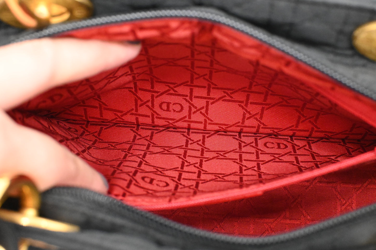 Dior Small Lady Dior in Black Cannage Nylon Canvas