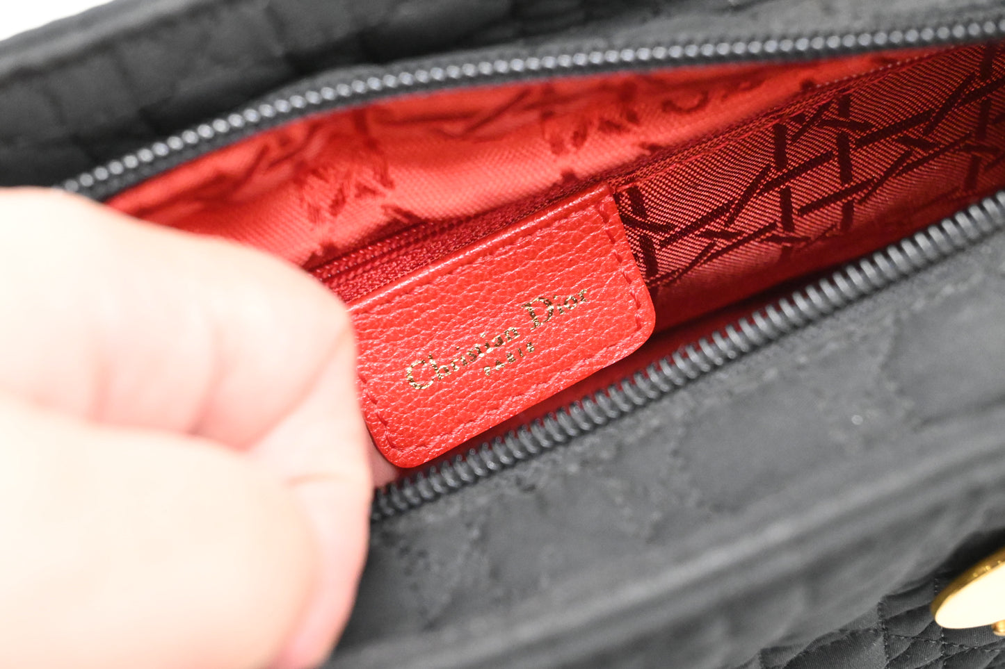 Dior Small Lady Dior in Black Cannage Nylon Canvas