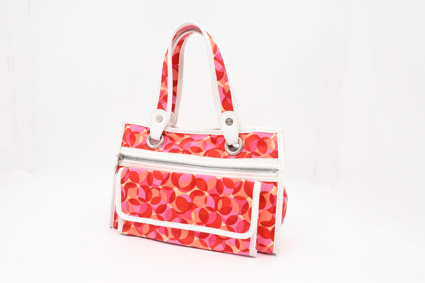 Celine Tote Bag in Red and Pink Canvas and White Leather