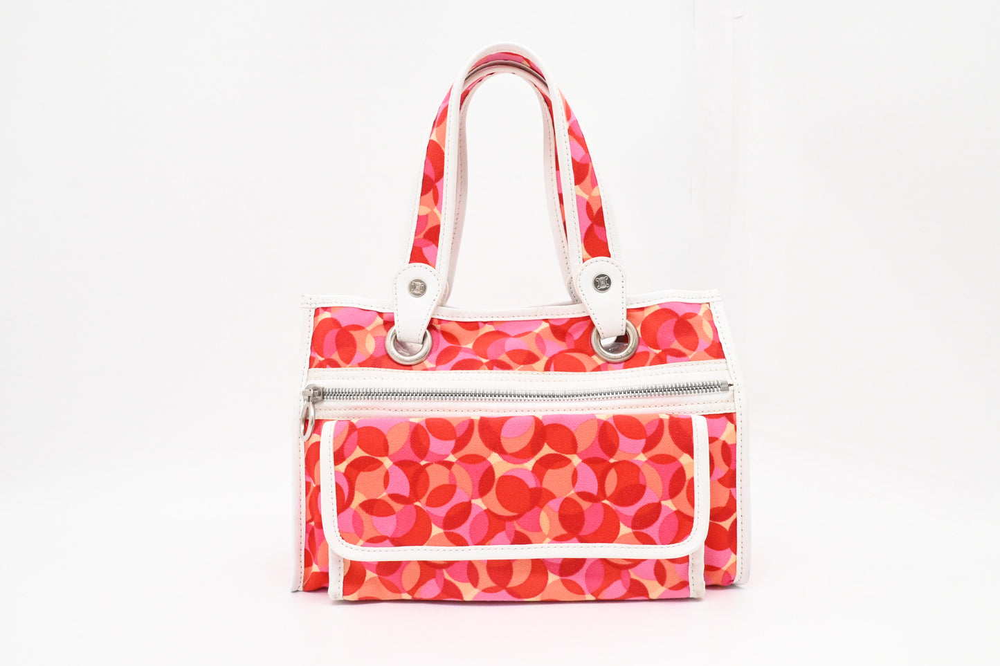 Celine Tote Bag in Red and Pink Canvas and White Leather
