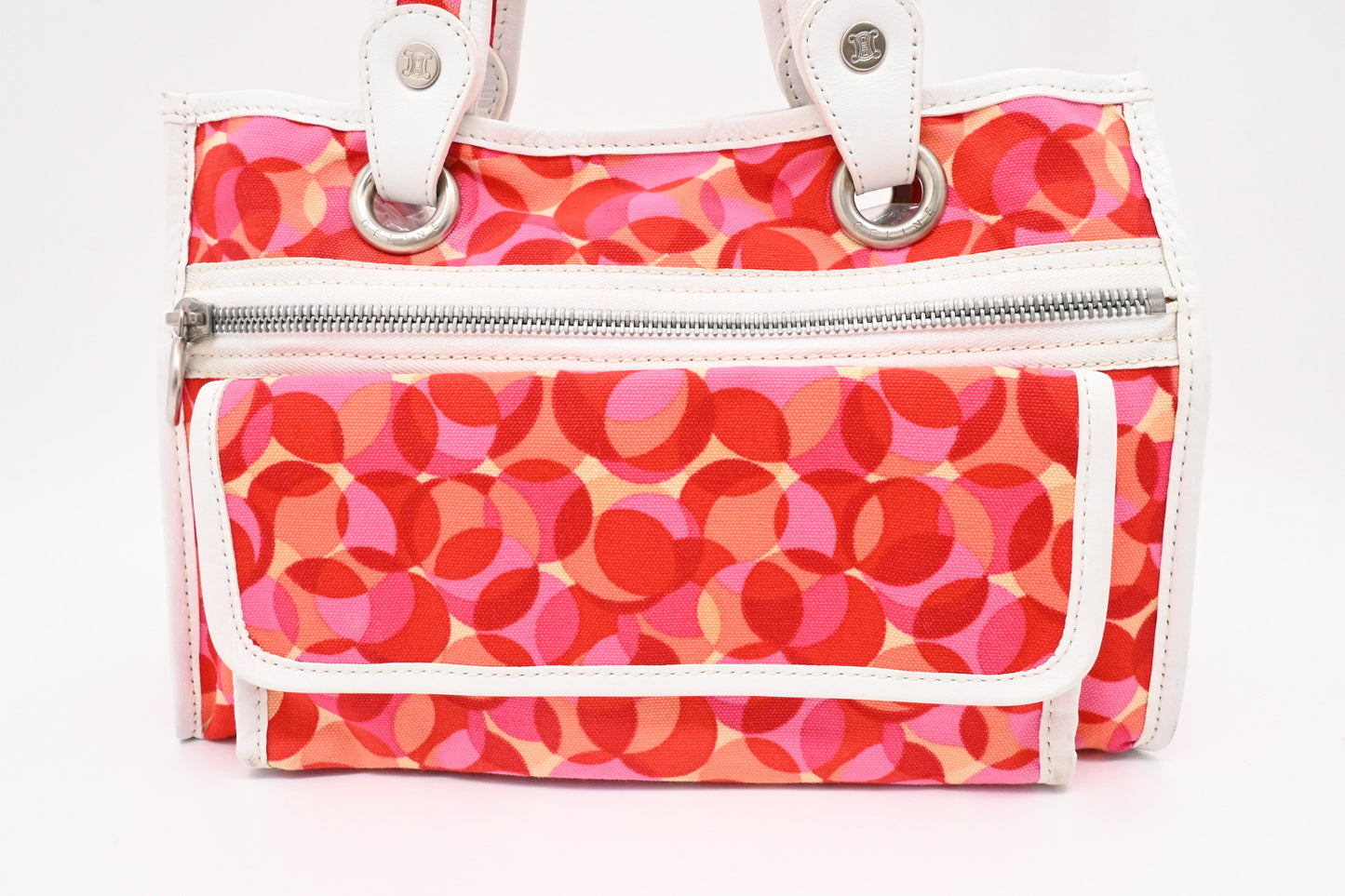 Celine Tote Bag in Red and Pink Canvas and White Leather