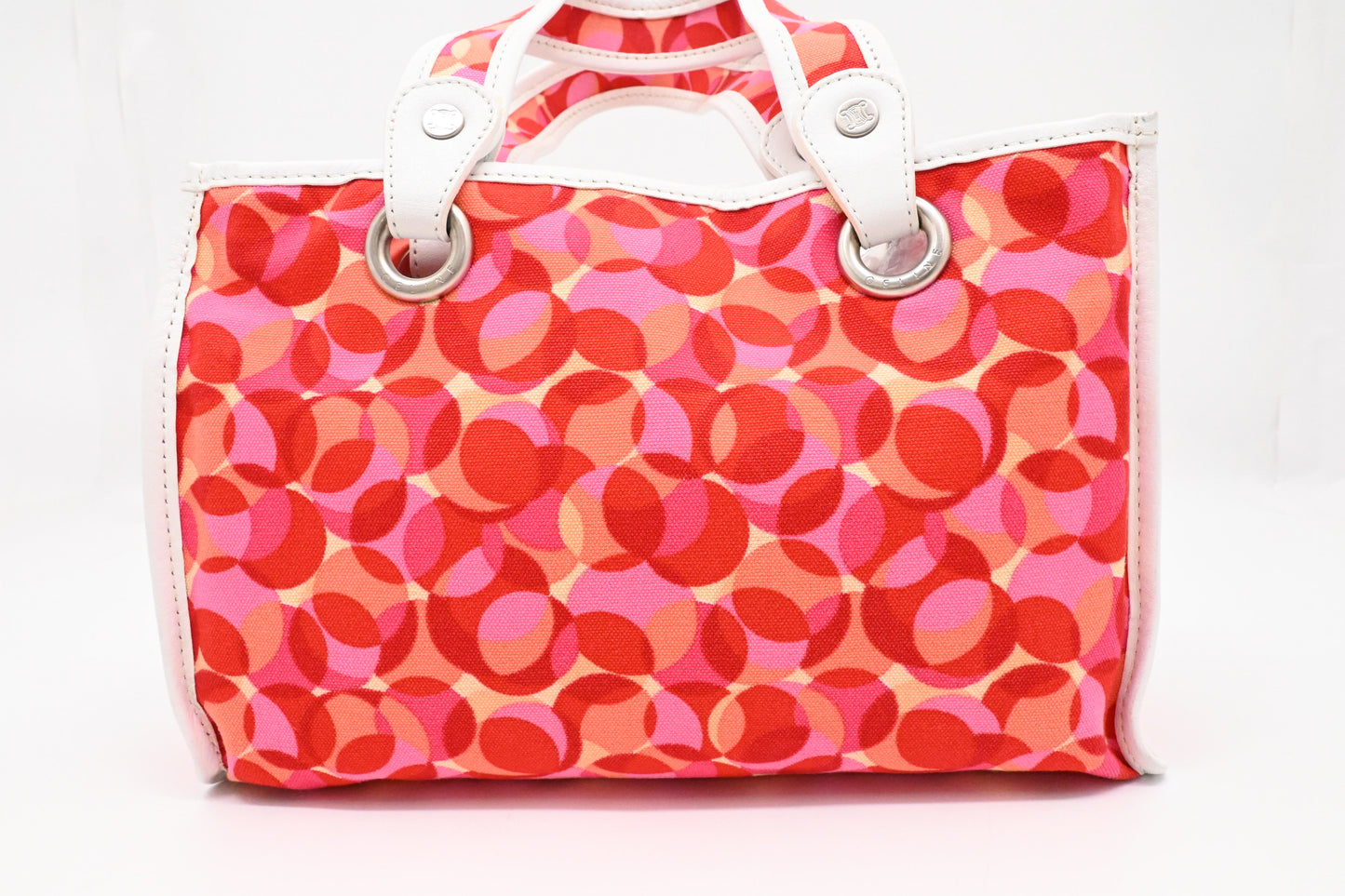 Celine Tote Bag in Red and Pink Canvas and White Leather