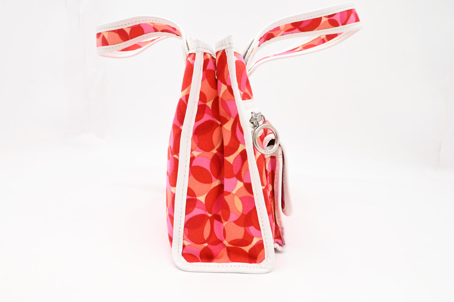 Celine Tote Bag in Red and Pink Canvas and White Leather