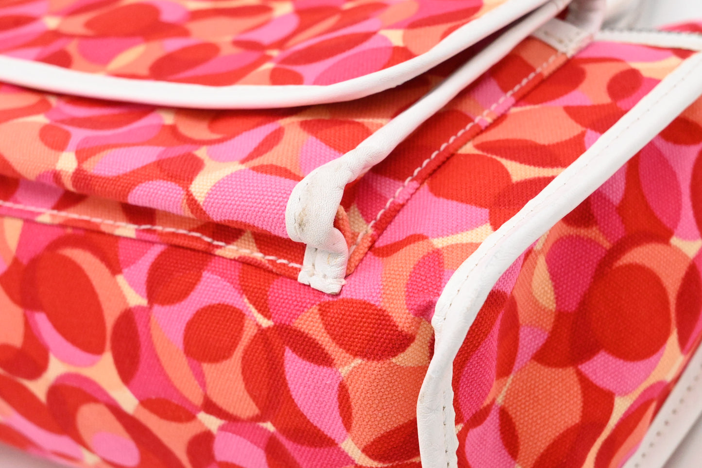 Celine Tote Bag in Red and Pink Canvas and White Leather