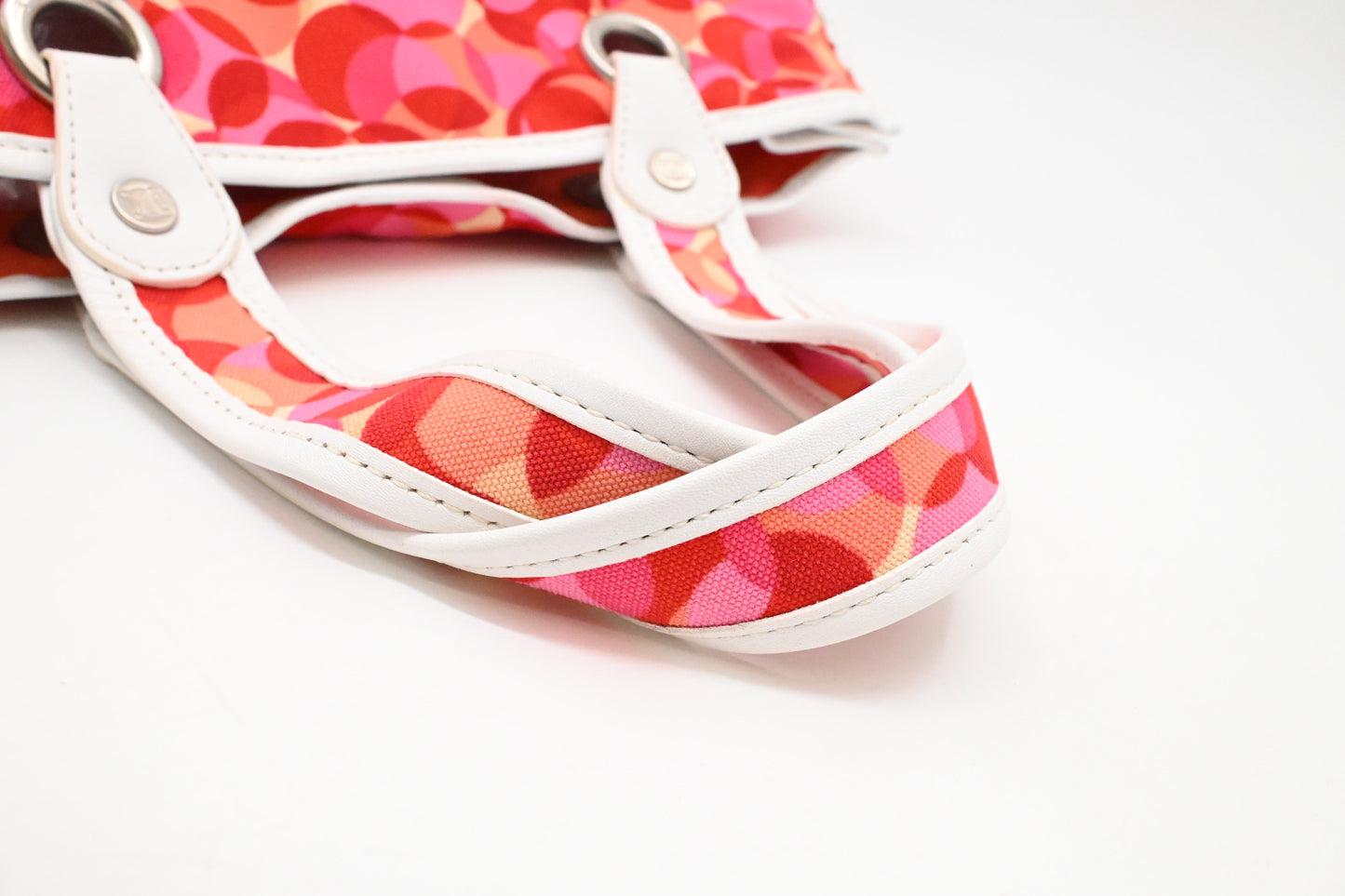 Celine Tote Bag in Red and Pink Canvas and White Leather