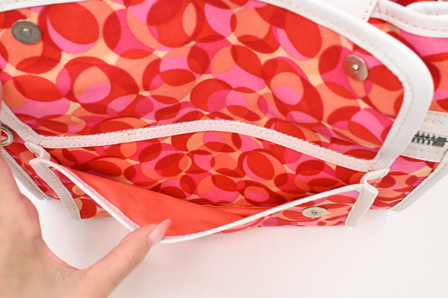 Celine Tote Bag in Red and Pink Canvas and White Leather