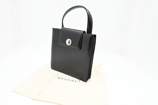 Bvlgari Top Handle Bag in Black Leather