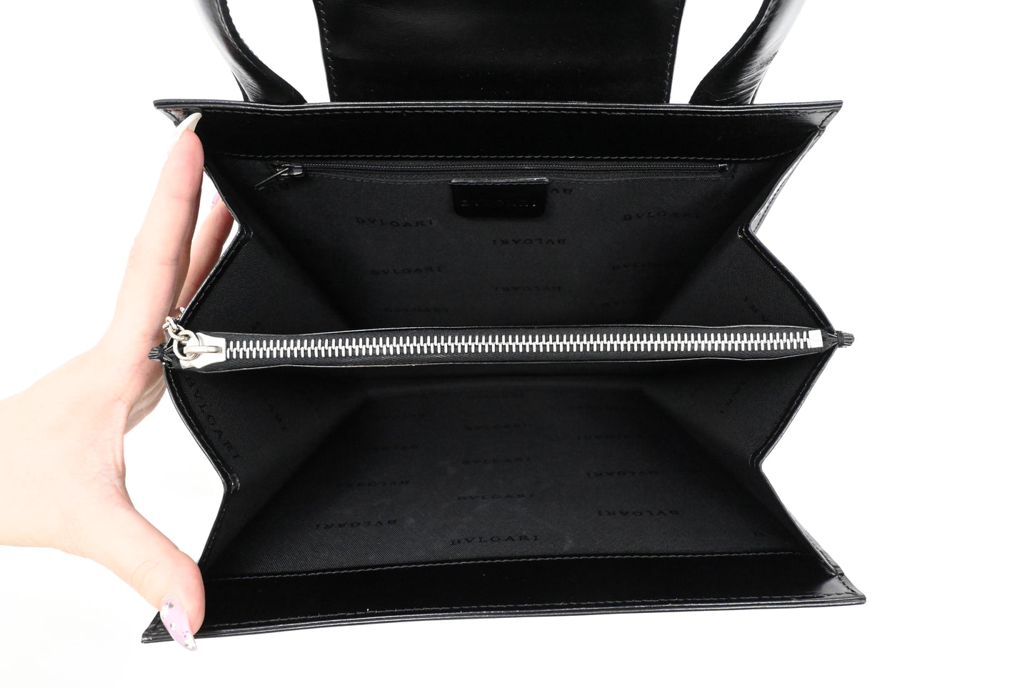 Bvlgari Top Handle Bag in Black Leather