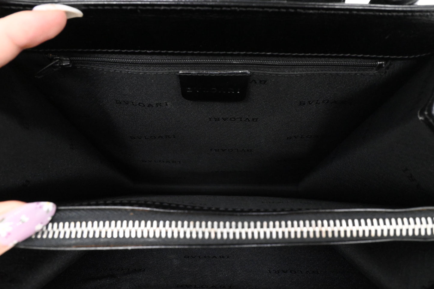 Bvlgari Top Handle Bag in Black Leather