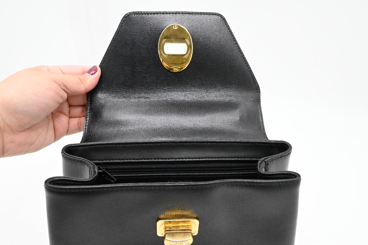 Dior Top Hand Bag in Black Leather
