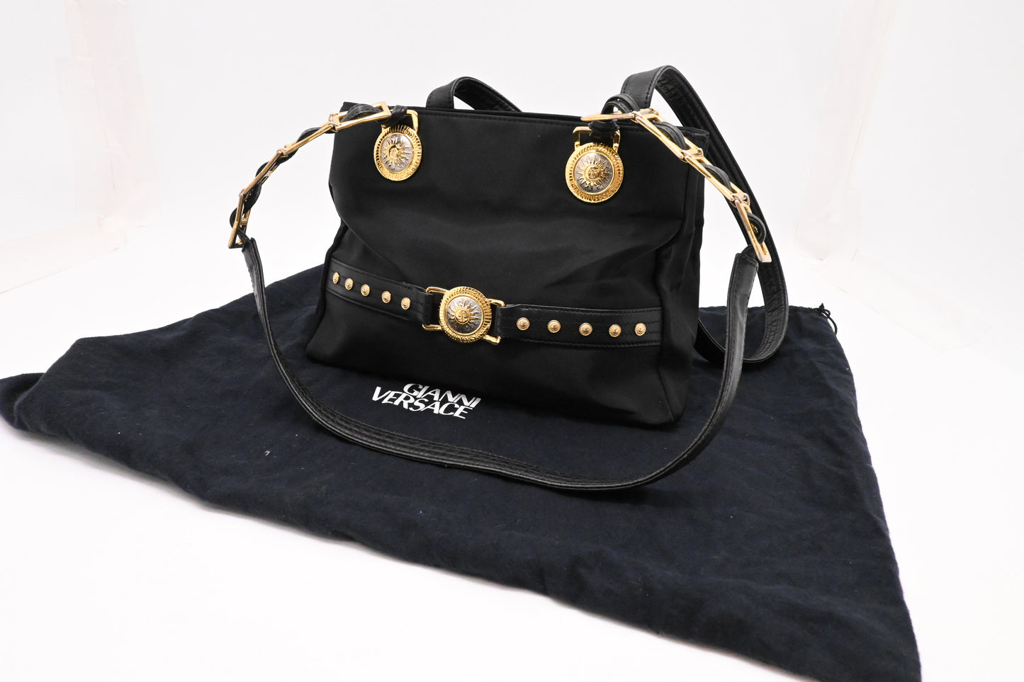 Versace Shoulder Bag in Black Nylon Canvas