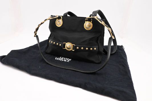 Versace Shoulder Bag in Black Nylon Canvas