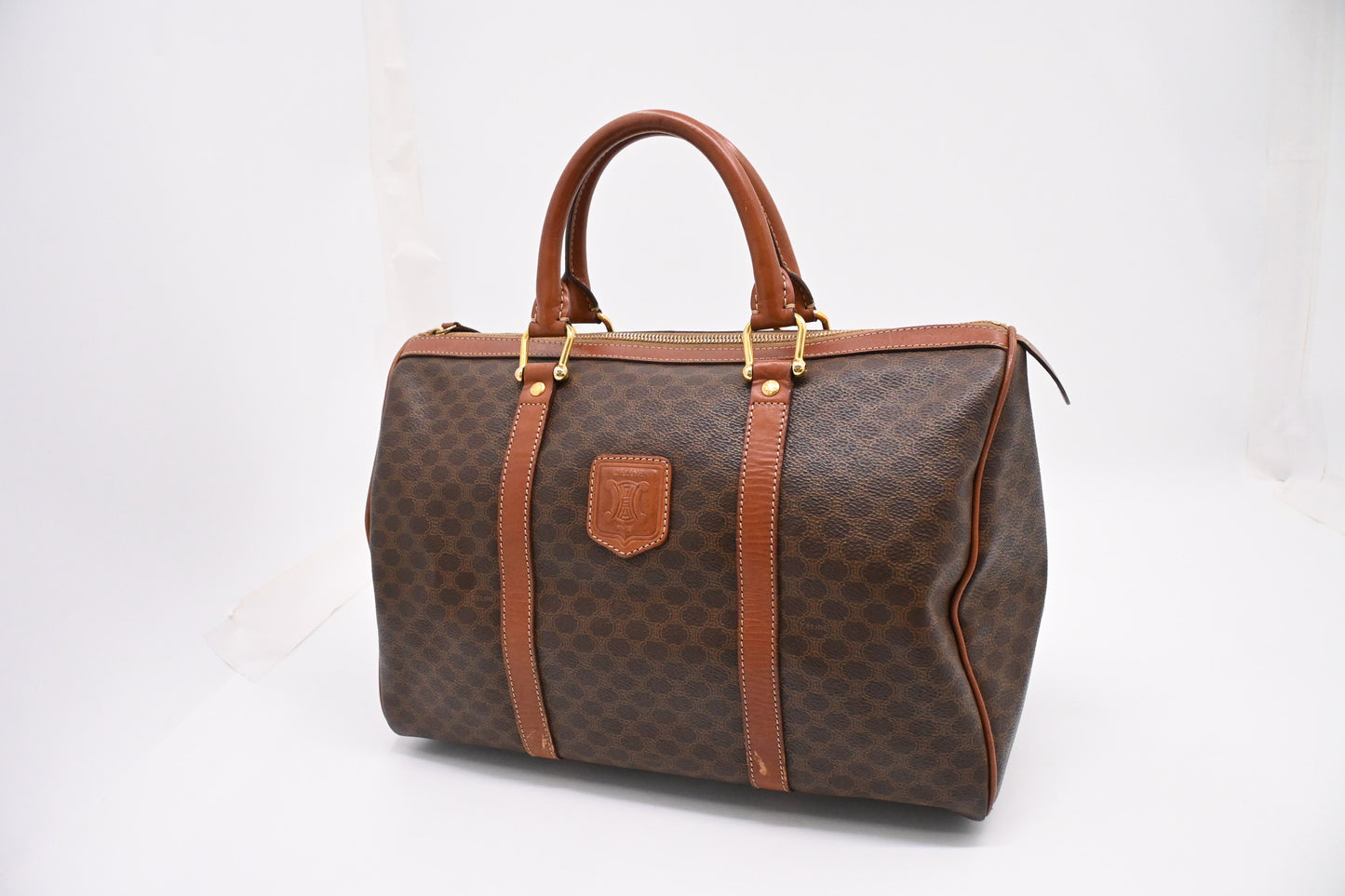 Celine Boston Bag in Brown Macadam Canvas
