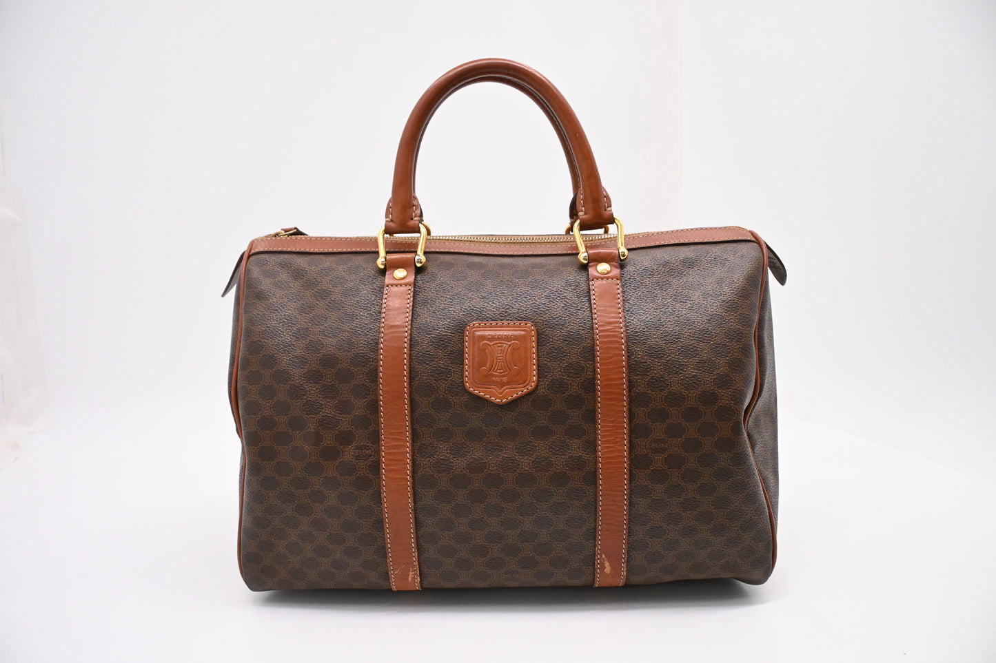Celine Boston Bag in Brown Macadam Canvas
