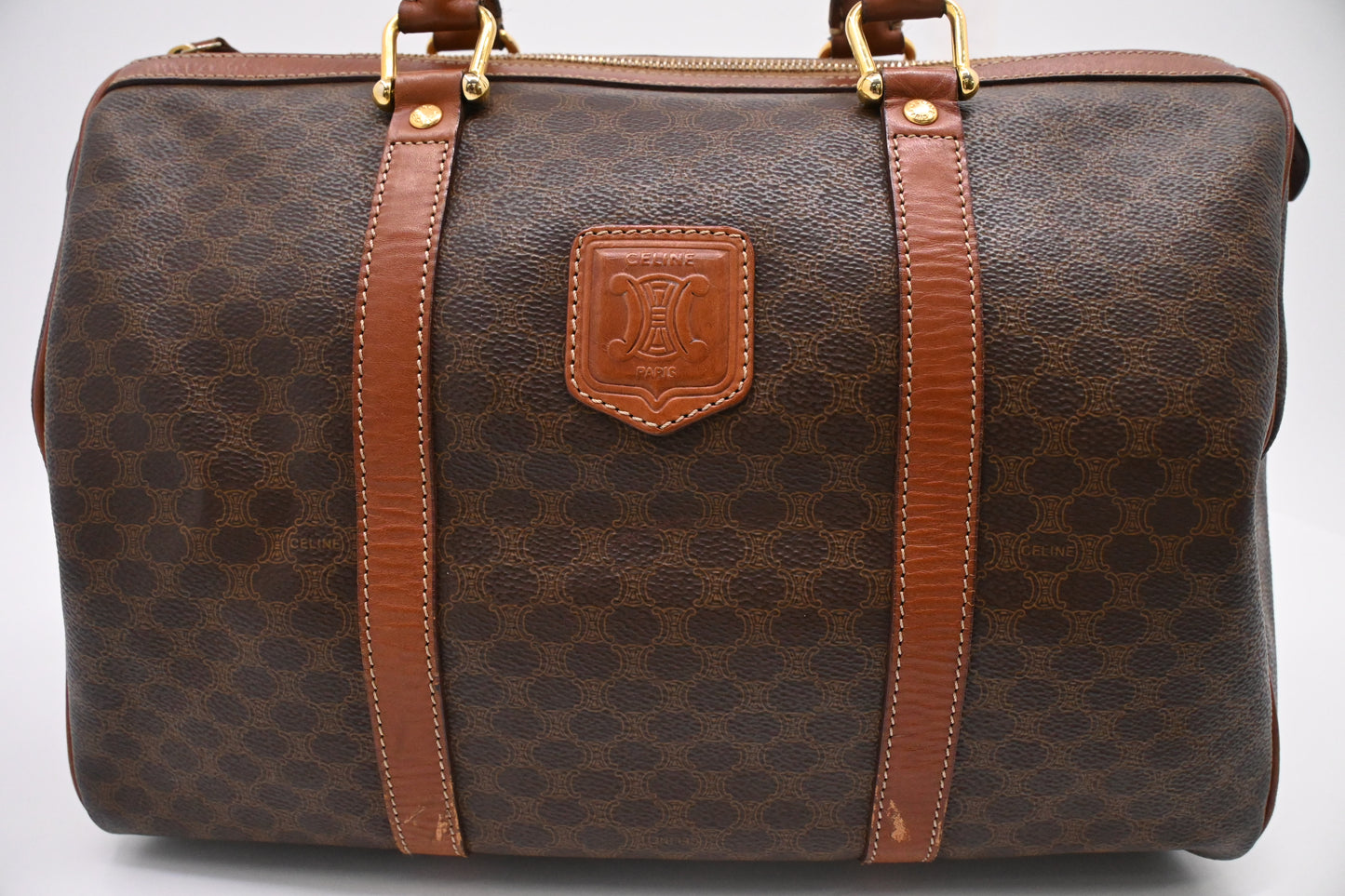 Celine Boston Bag in Brown Macadam Canvas