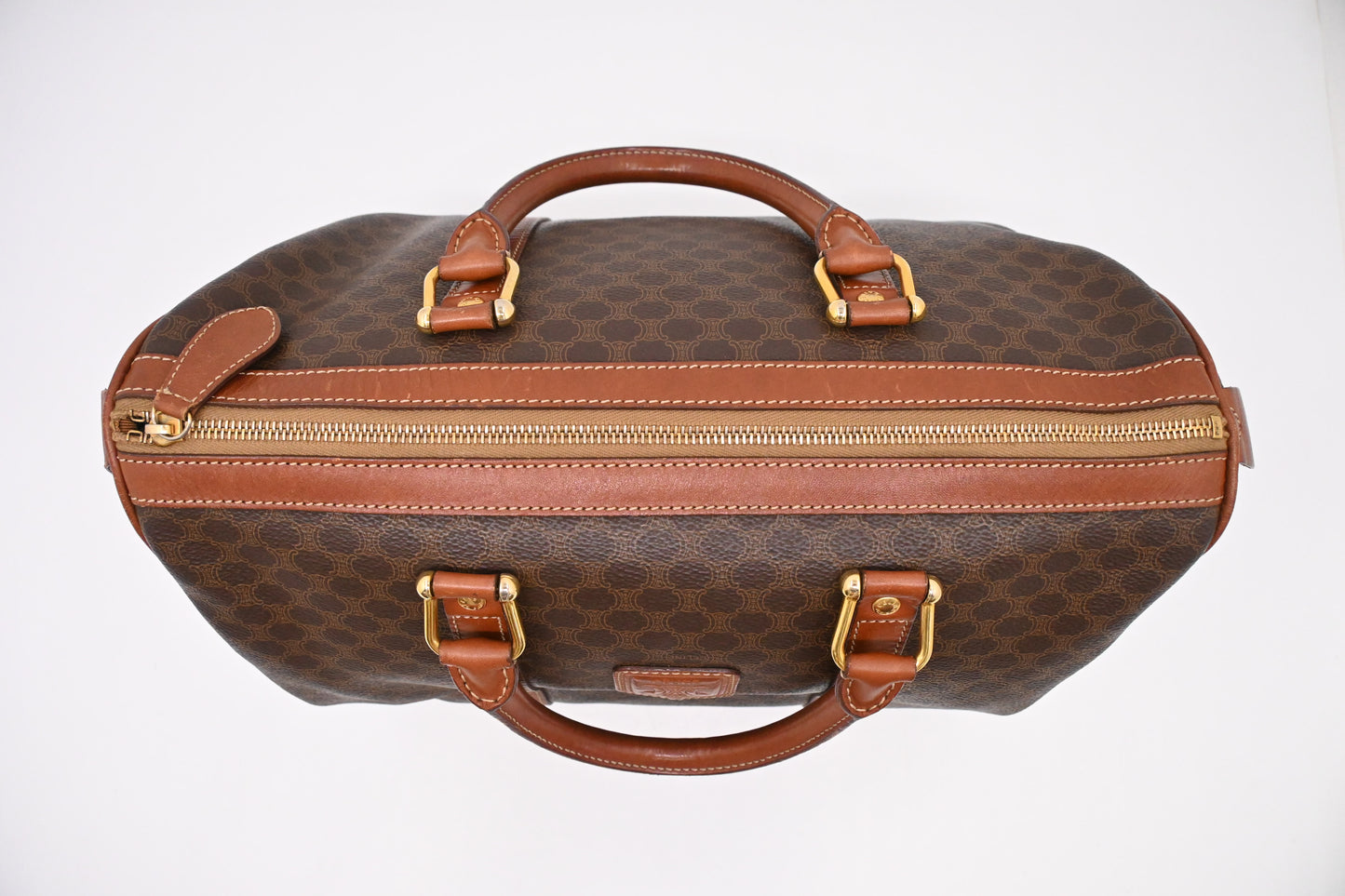 Celine Boston Bag in Brown Macadam Canvas