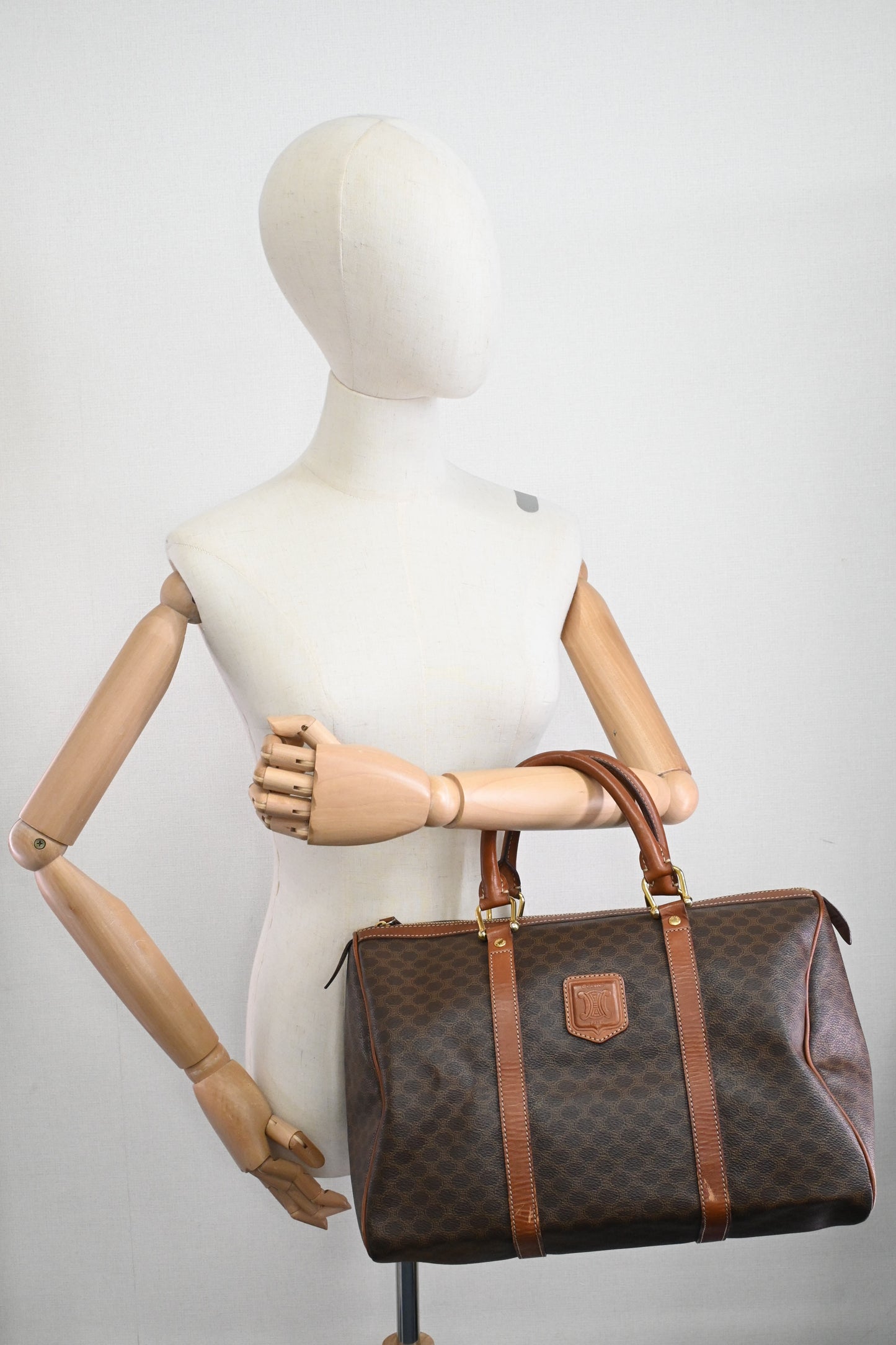 Celine Boston Bag in Brown Macadam Canvas