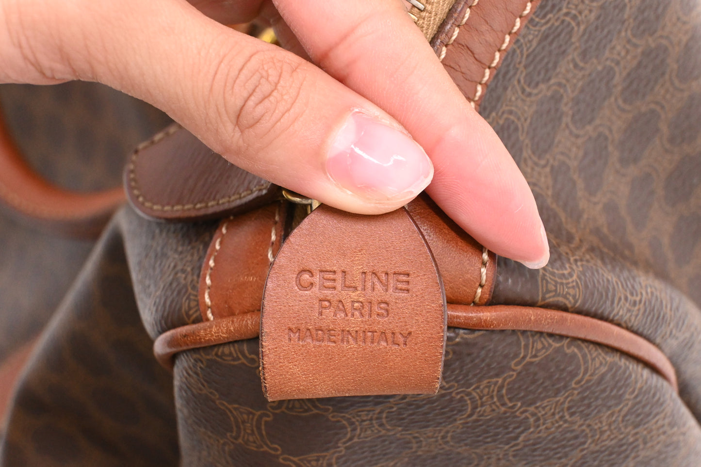 Celine Boston Bag in Brown Macadam Canvas