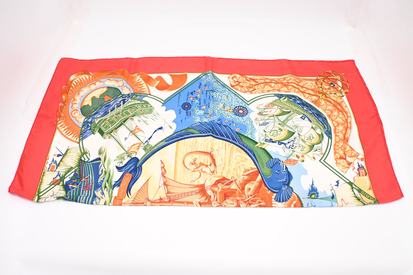 Hermes 'Au Delà des Cinq Mers' Carre 90 in Red Silk