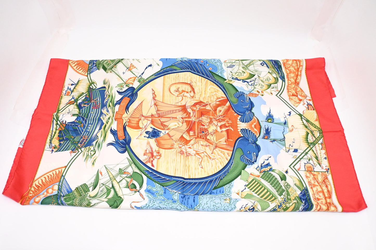 Hermes 'Au Delà des Cinq Mers' Carre 90 in Red Silk