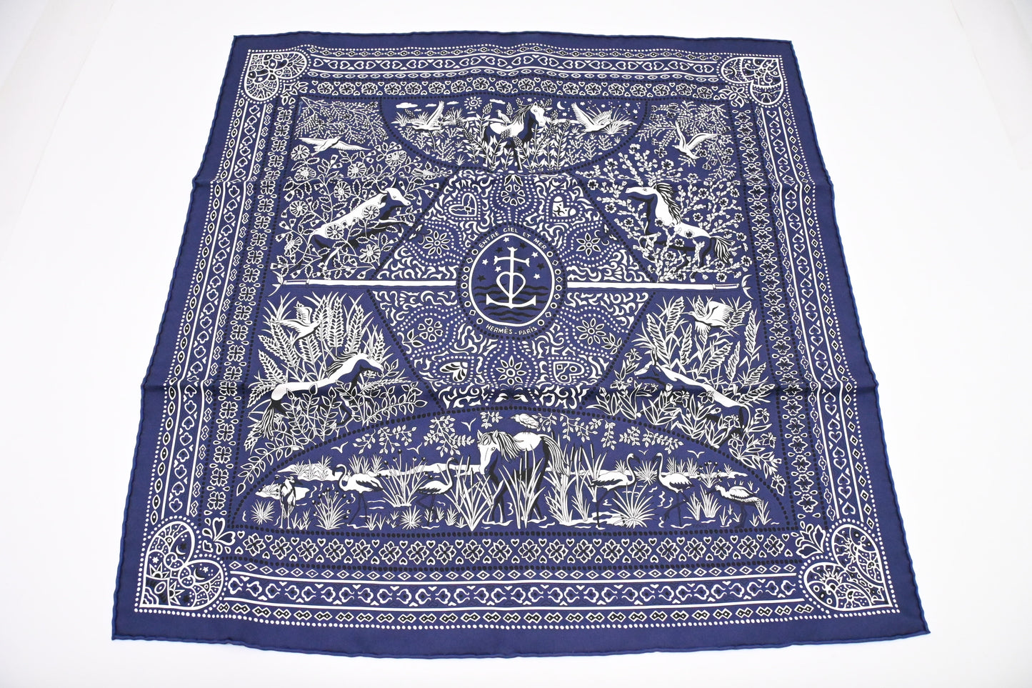 Hermes 'Entre Ciel et mer' Carre in Navy Silk