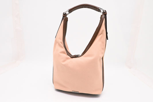 Gucci Small Hobo Bag in Pink Canvas and Brown Leather