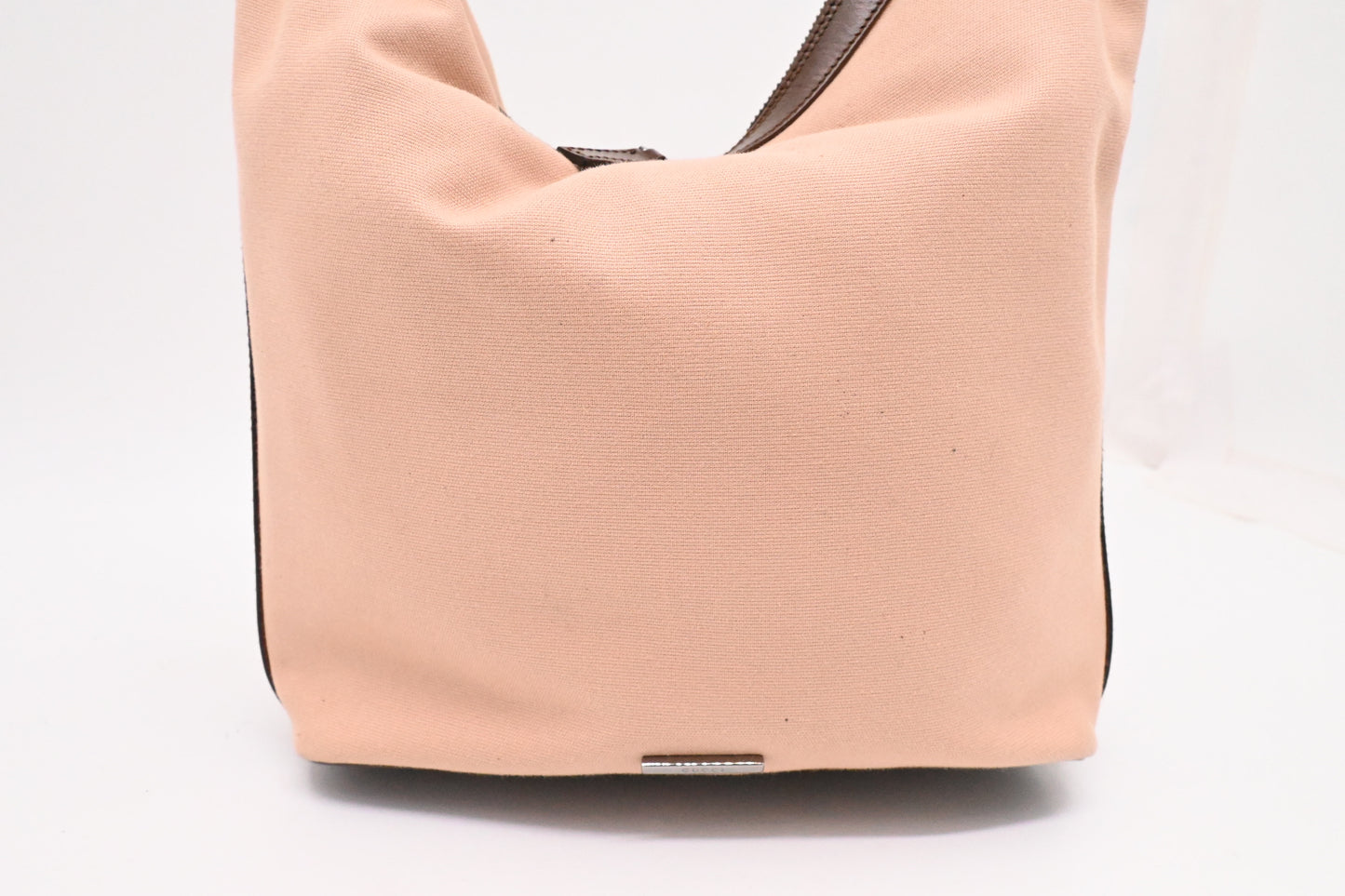 Gucci Small Hobo Bag in Pink Canvas and Brown Leather