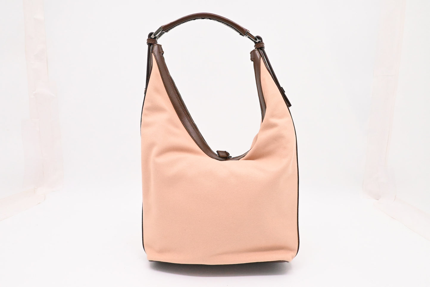 Gucci Small Hobo Bag in Pink Canvas and Brown Leather