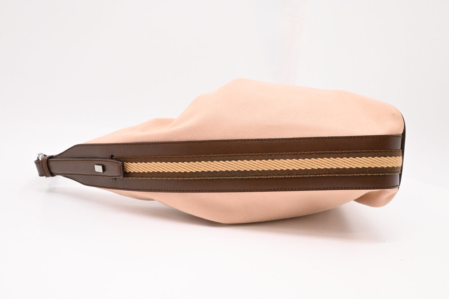 Gucci Small Hobo Bag in Pink Canvas and Brown Leather