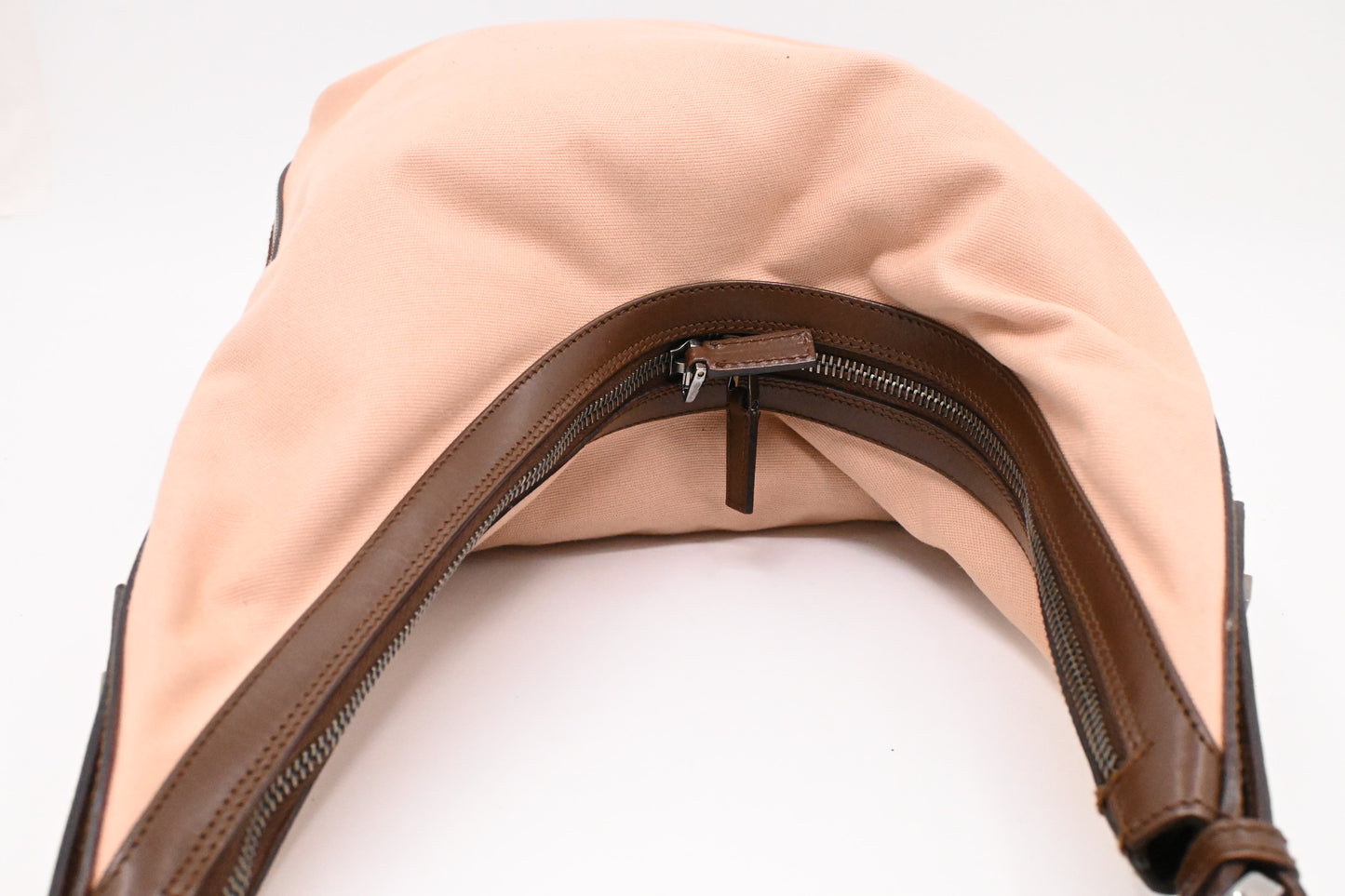 Gucci Small Hobo Bag in Pink Canvas and Brown Leather