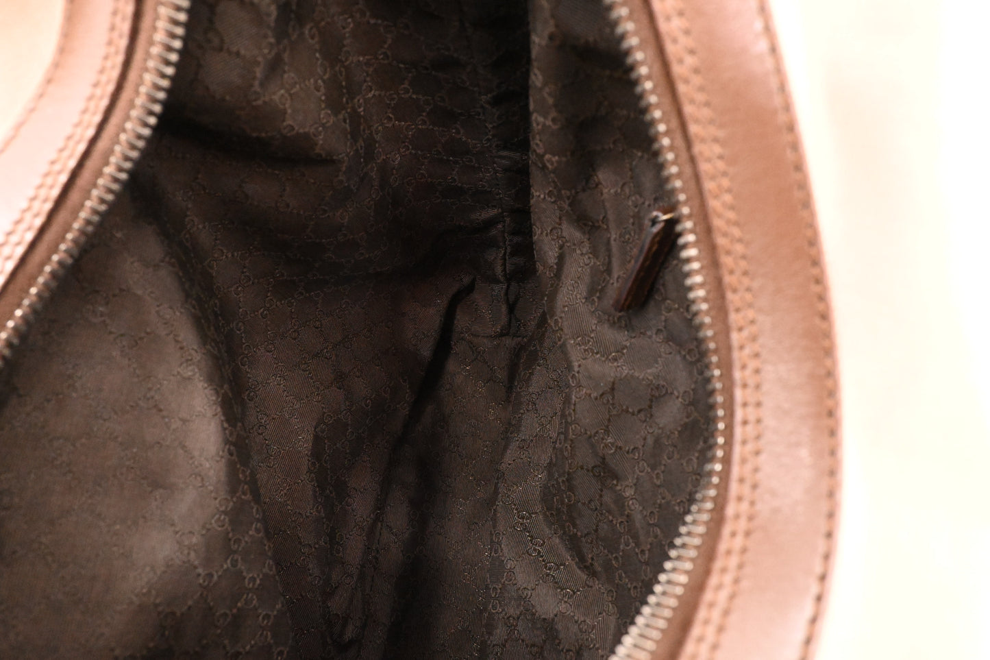 Gucci Small Hobo Bag in Pink Canvas and Brown Leather