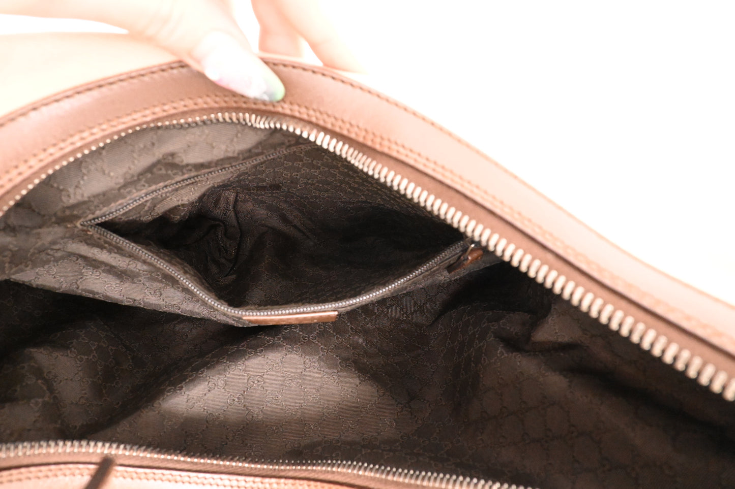 Gucci Small Hobo Bag in Pink Canvas and Brown Leather