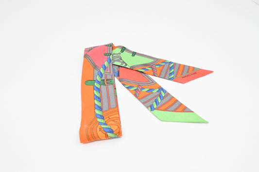 Hermes 'Grande Tenue' Twilly in Orange Multicolor Silk