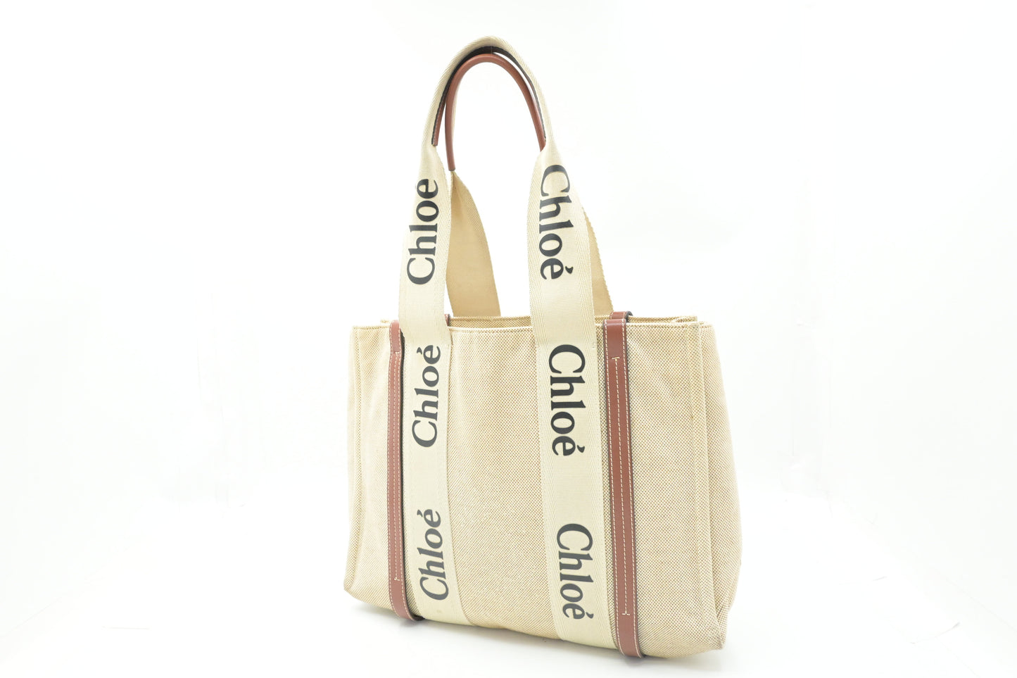 Chloe Medium Woody Tote in Beige Canvas