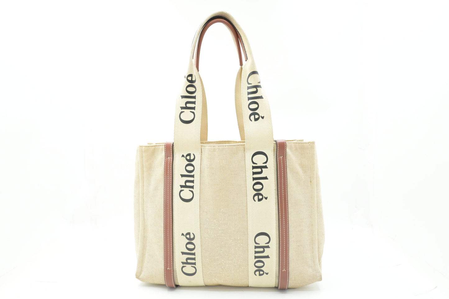 Chloe Medium Woody Tote in Beige Canvas