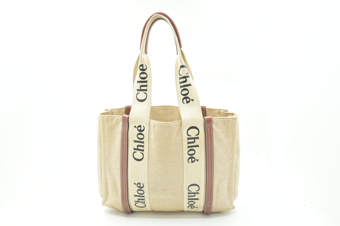 Chloe Medium Woody Tote in Beige Canvas