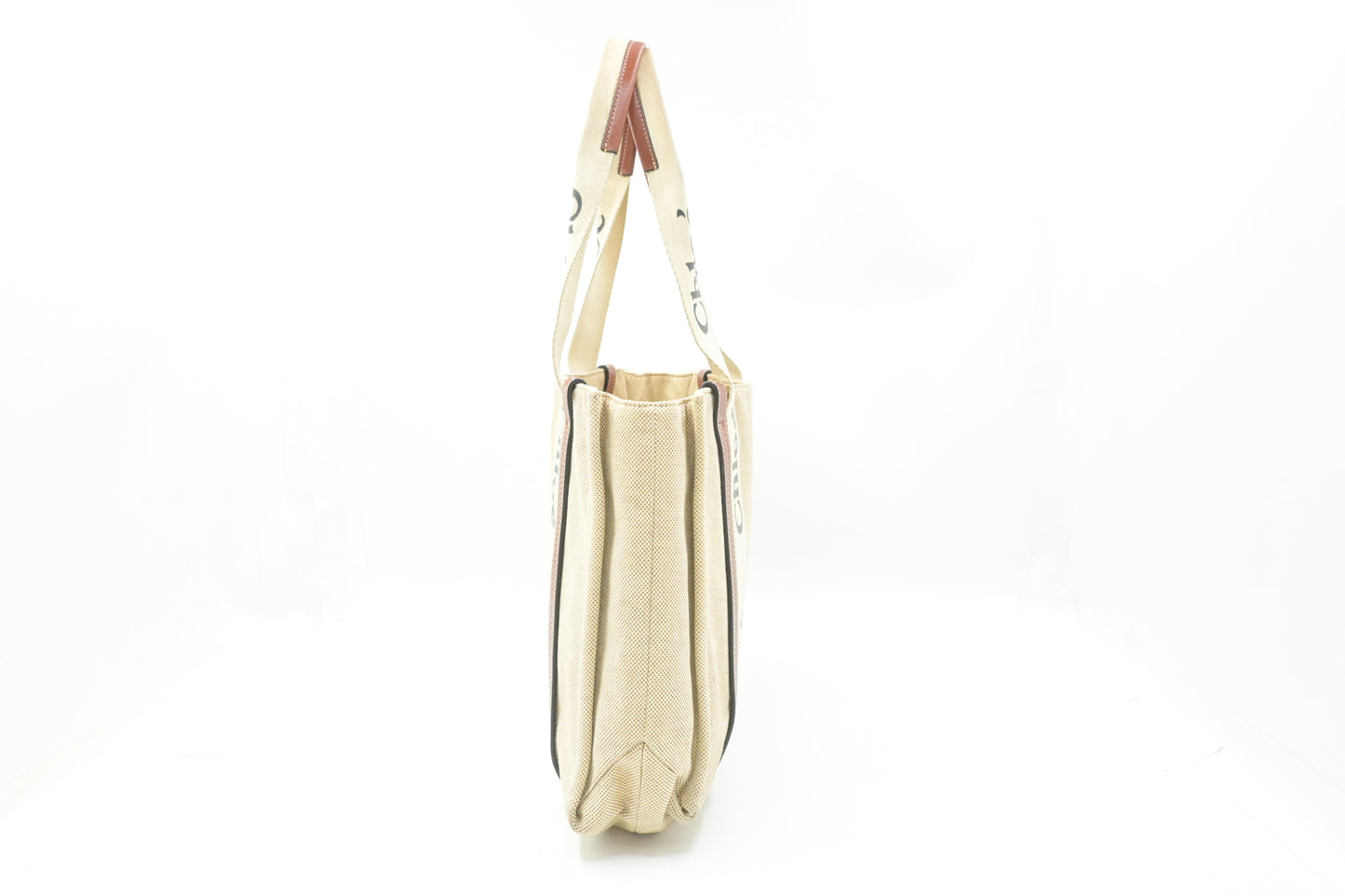 Chloe Medium Woody Tote in Beige Canvas