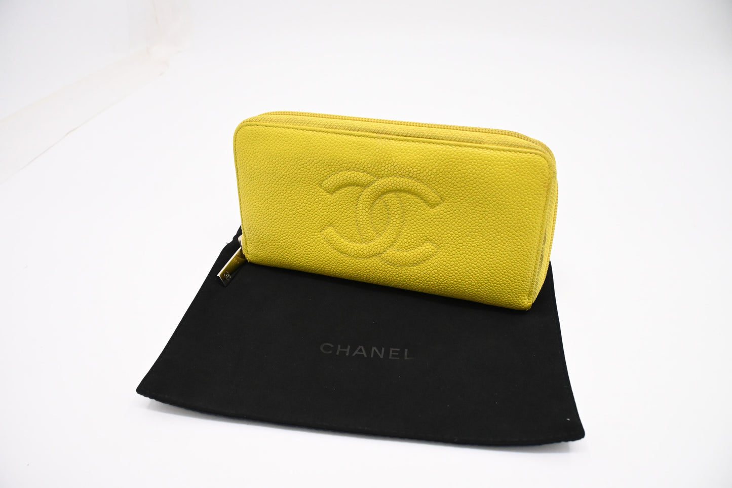 Chanel Long Zippy Wallet in Yellow Caviar Leather