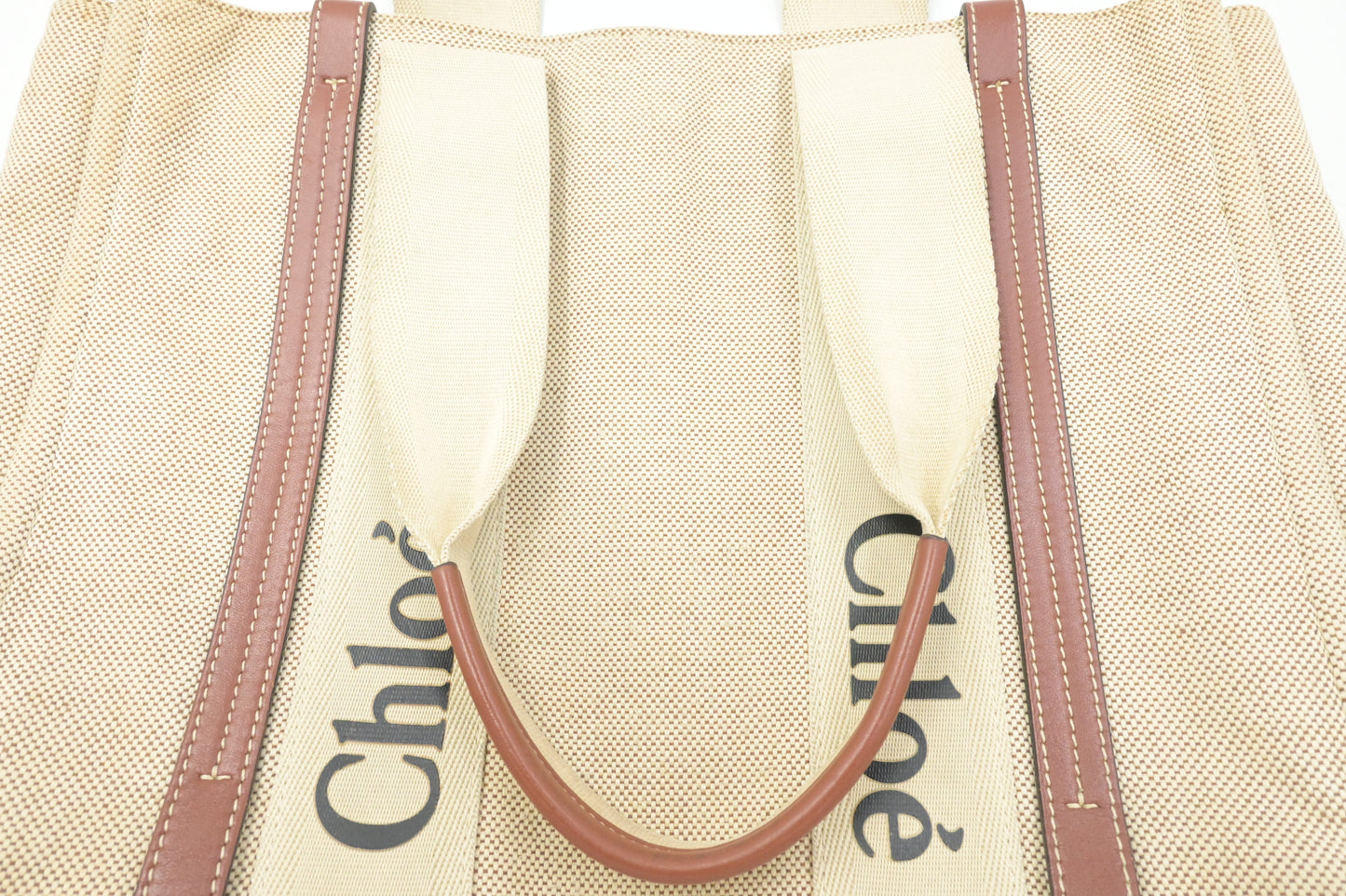 Chloe Medium Woody Tote in Beige Canvas