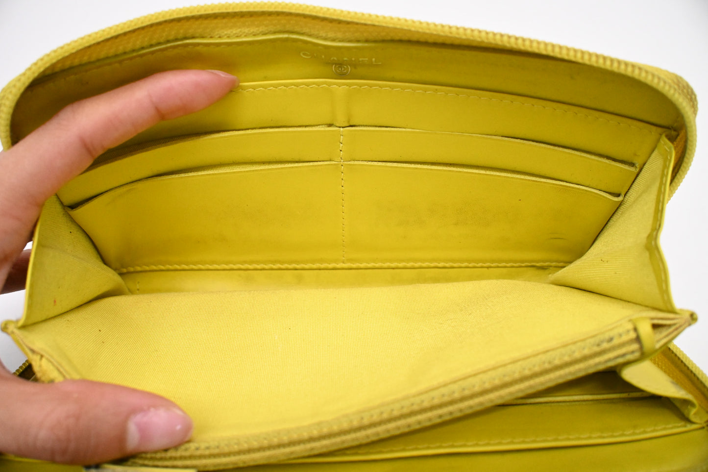Chanel Long Zippy Wallet in Yellow Caviar Leather